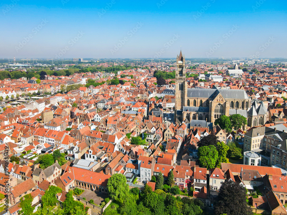 Obraz premium Aerial view of historic skyline in Bruges, Belgium