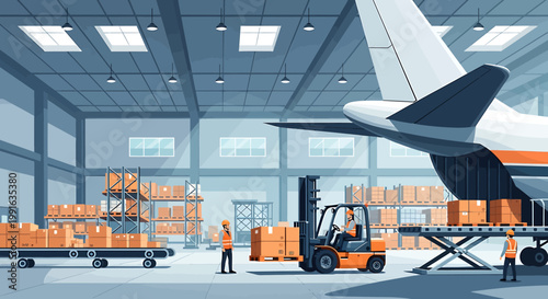 Forklift Operator Loading Airplane Cargo.