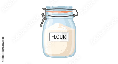 Glass Jar of White Baking Flour.