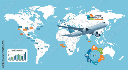 Global Air Travel and Logistics - Airplane Flying Over World Map.