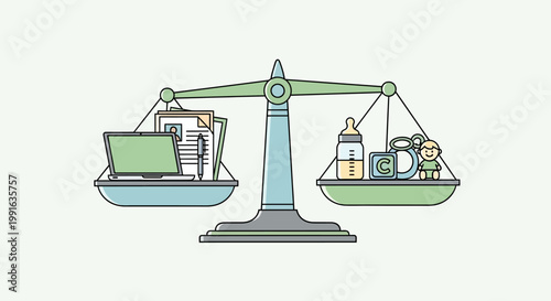Conceptual illustration depicting the balance between professional work and family life.
