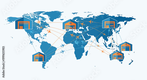Global Network Connections Around World Map.