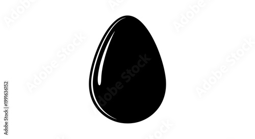 Glossy Black Egg Isolated on White Background for Design.