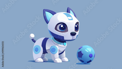 Charming robotic puppy a futuristic companion with a playful blue ball