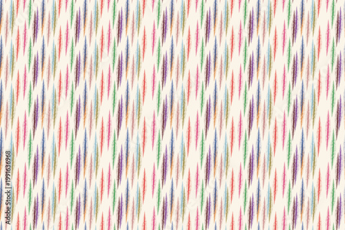 Vibrant Multi-colored Ikat Seamless Pattern, Colorful Vertical Textile Ornament on Cream Background.