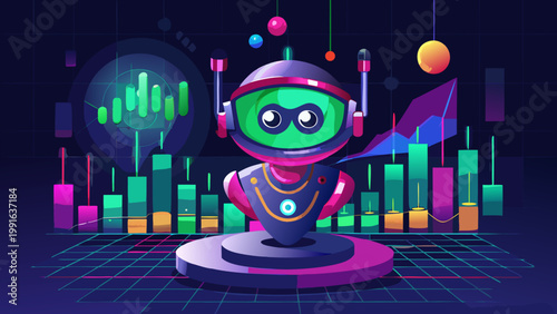 Ai powered data analysis a futuristic robot analyzing market trends and growth