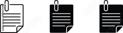 note paperclip icon trio outline filled and comparison for ui