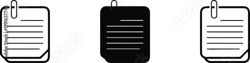 note icon set paperclip folded corner outline and filled variants