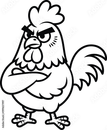 Angry cartoon chicken with arms crossed
