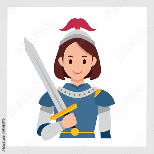 Illustration of a female knight in armor holding a sword