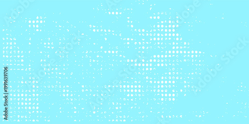 Dotted comic cloud background. White halftone clouds in blue sky. Pop art heaven wallpaper for banner, brochure, collage, poster, leaflet. Pixelated smoke, smog or fog texture. Vector illustration