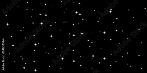 Sparkling white stars and glints on a dark background. Magical night sky effect with shining particles for cosmic illustrations, festive backdrops, and dreamlike graphic design overlays.