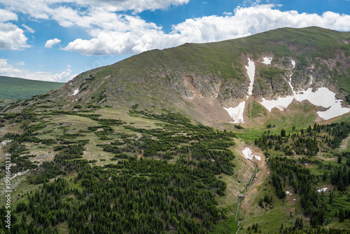 Scenic Rocky Mountain Landscape with Evergreen Hillside in Rocky Mountain NP, Colorado