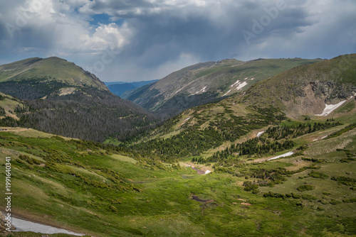 Scenic Rocky Mountain Landscape with Evergreen Hillside in Rocky Mountain NP, Colorado