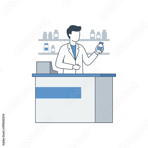 Pharmacist symbolize expertise holding medication at pharmacy counter indoors.