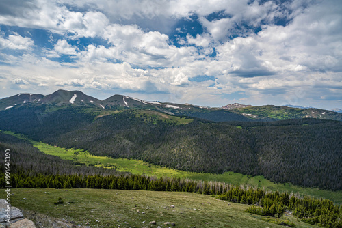 Scenic Rocky Mountain Landscape with Evergreen Hillside in Rocky Mountain NP, Colorado
