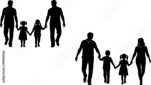 Family silhouettes walking together a symbol of love and unity