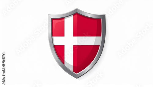 Shield emblem with red background and white cross, resembling Denmark flag, heraldic national symbol of cultural identity. Free Download Shield emblem with red background and white cross, resembling Denmark flag, heraldic national symbol of cultural identity. - GFXLoad
