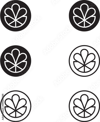 Citrus slice icon set orange lemon lime cross section fruit collection