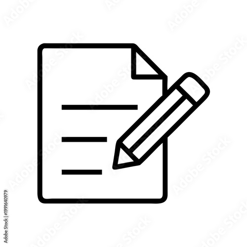 Document with pencil writing, writing and editing symbol for notes and creation outline icon