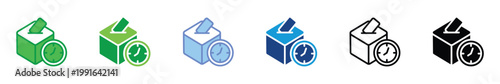 Early Voting Ballot Box Icon Set Election Time Clock Vote Icons in Flat Outline Filled and Monochrome Styles