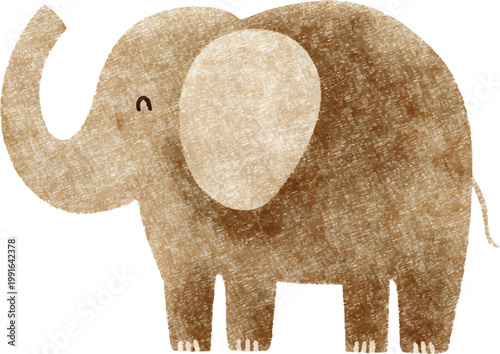 Brown Elephant Toy With Trunk Up.