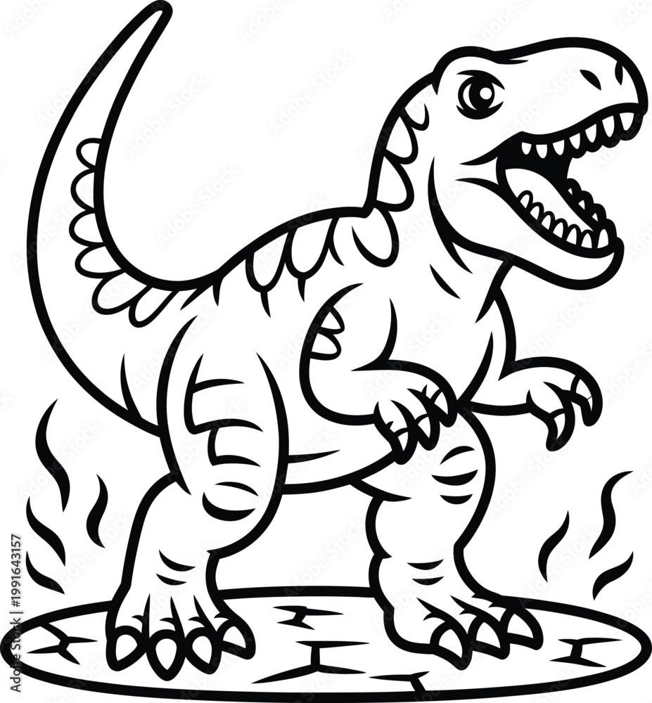 Obraz premium Cute cartoon trex dinosaur standing on cracked ground