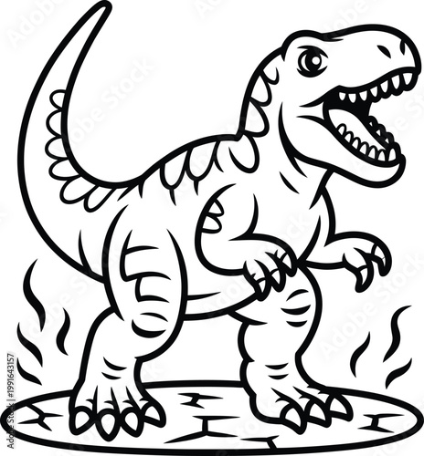 Cute cartoon trex dinosaur standing on cracked ground