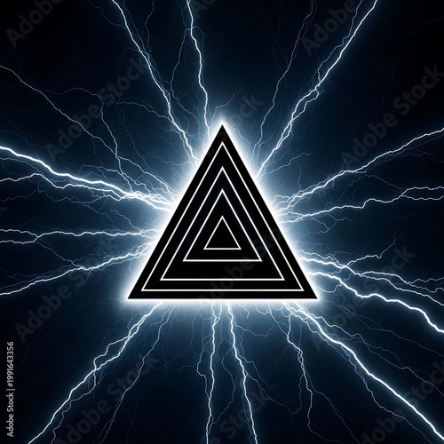 3d glowing delta symbol with electric lightning bolts in dark stormy sky