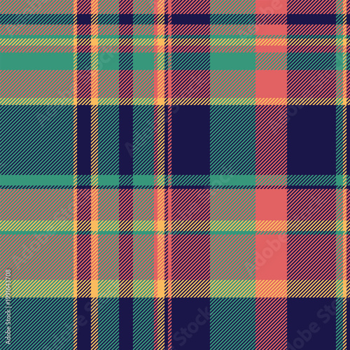 Vichy tartan seamless pattern, decorative background vector plaid. Mens shirt textile texture fabric check in teal and dark colors.