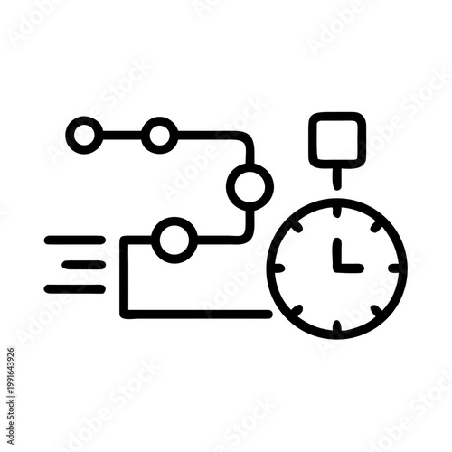 Process flowchart with timeline and stopwatch indicating project planning or workflow execution steps