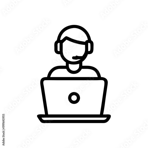 Customer support agent with headset and laptop representing online communication and service