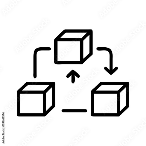 Data flow or process diagram with cubes and arrows showing movement of information