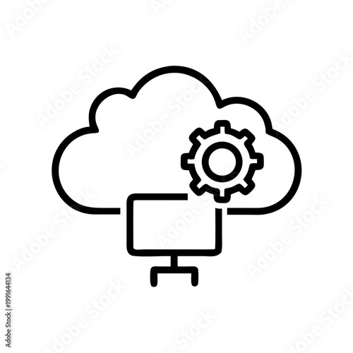 Cloud computing icon with computer and gear symbol for digital technology service and automation