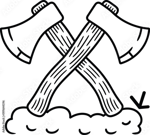 Crossed axes icon, vintage lumberjack style illustration