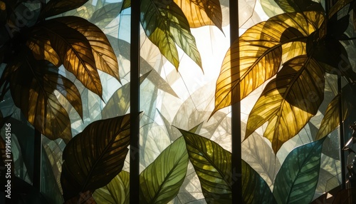Translucent Leaves Casting Beautiful Shadows Against Soft Sunlight in a Serene Environment