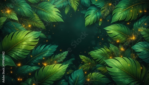 Lush Green Leaves Creating a Vibrant Natural Background with Subtle Glow and Organic Texture