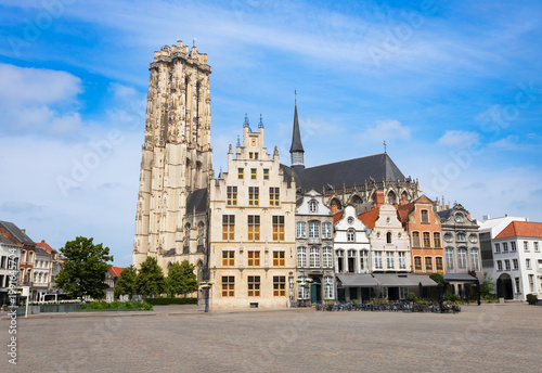Canvas Print Saint Rumbold Cathedral at Grote Markt square in Mechelen, Belgium