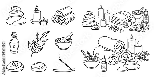 Spa Wellness Line Art Set