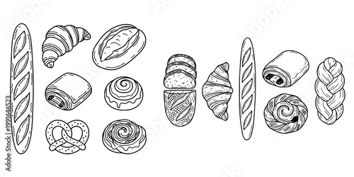 Bakery Bread Pastry Line Icons