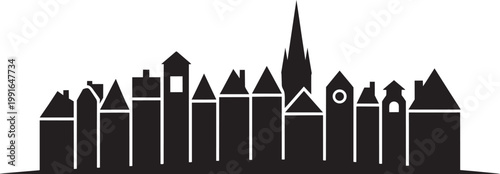 Photos Minimalist Silhouette of Diverse Buildings and a Steeple in Black and White Vect