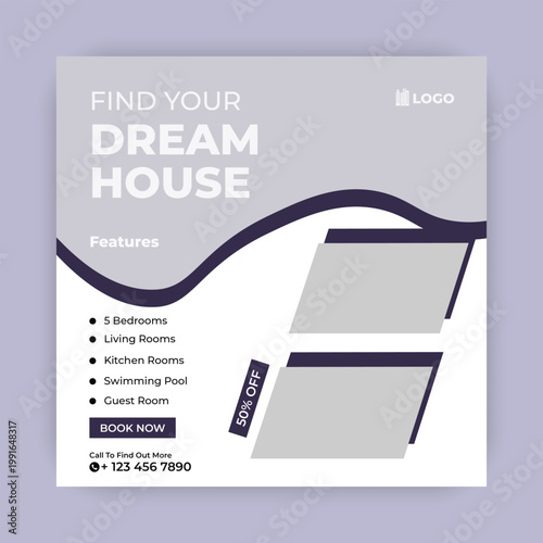 Creative modern real estate house sale social media post banner design or web banner template,