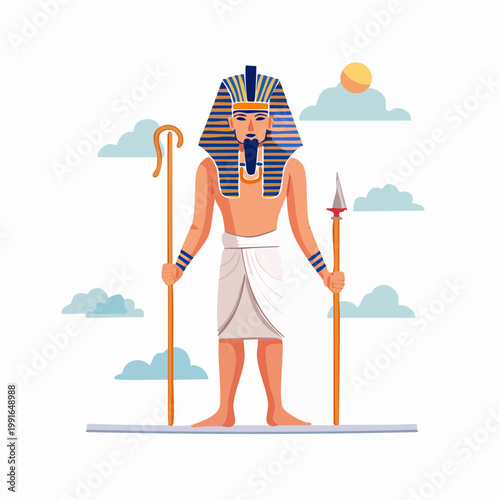 Pharaoh holding crook and flail, ancient Egypt illustration