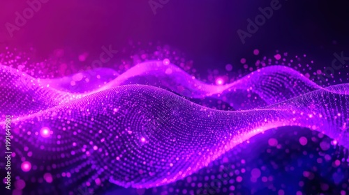 Purple digital wave with glowing dots moves across dark space