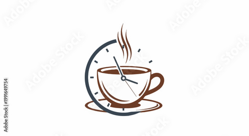 Steaming coffee cup superimposed on a clock face, symbolizing break time