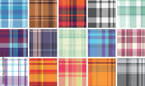 Plaid bundle for cohesive styling. Classic tartan structure supports summer-themed collections. Vector geometry stays accurate.