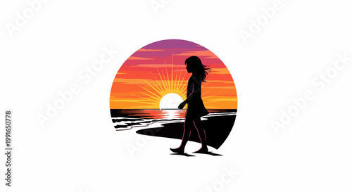 Silhouette of a person walking on the beach at sunset