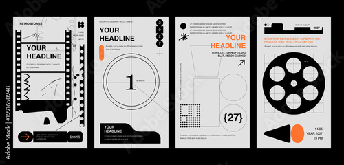 Принти на полотні Modern retro film style poster templates set featuring countdown timer, film strip frames and geometric layouts