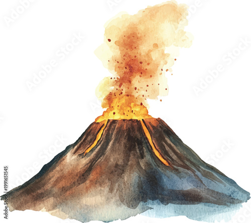 Erupting Volcano Mountain with Lava Flow.