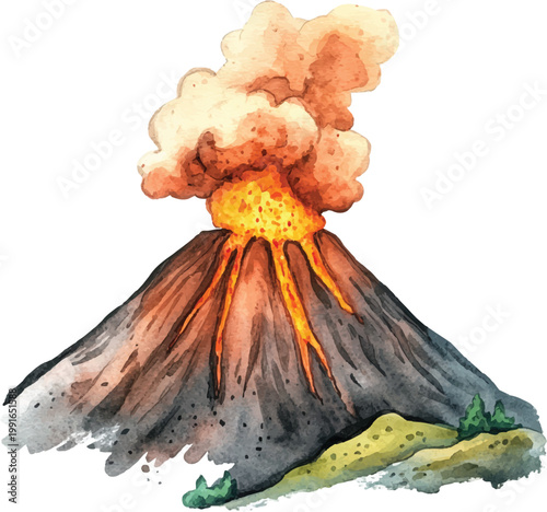 Erupting Volcano Mountain with Orange Lava.